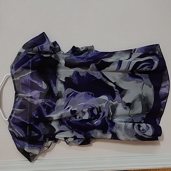 Worthington Petite Large Women's Purple Flower Blouse - Picture 3 of 5